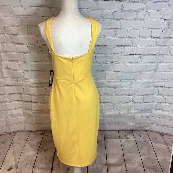 BEBE CRISSCROSS HALTER BELTED DRESS LEMON YELLOW NWT SZ 8 - Picture 5 of 9